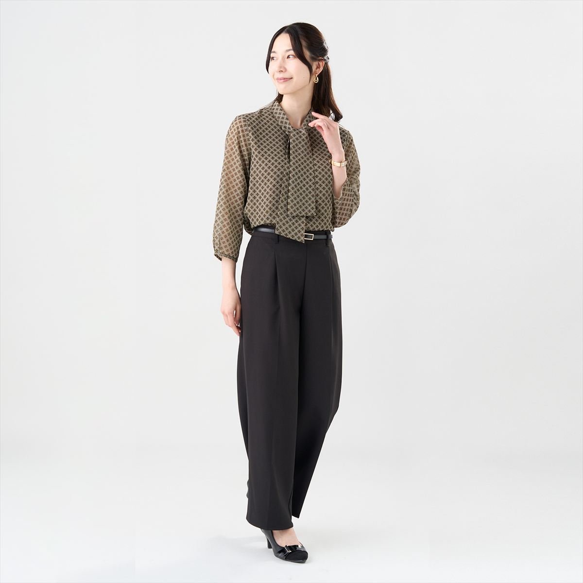 プリント ボウタイブラウス 七分袖 レディース BL02J500DH20X00-50 トーキョーシャツ トップス シャツ・ブラウス ブラウン