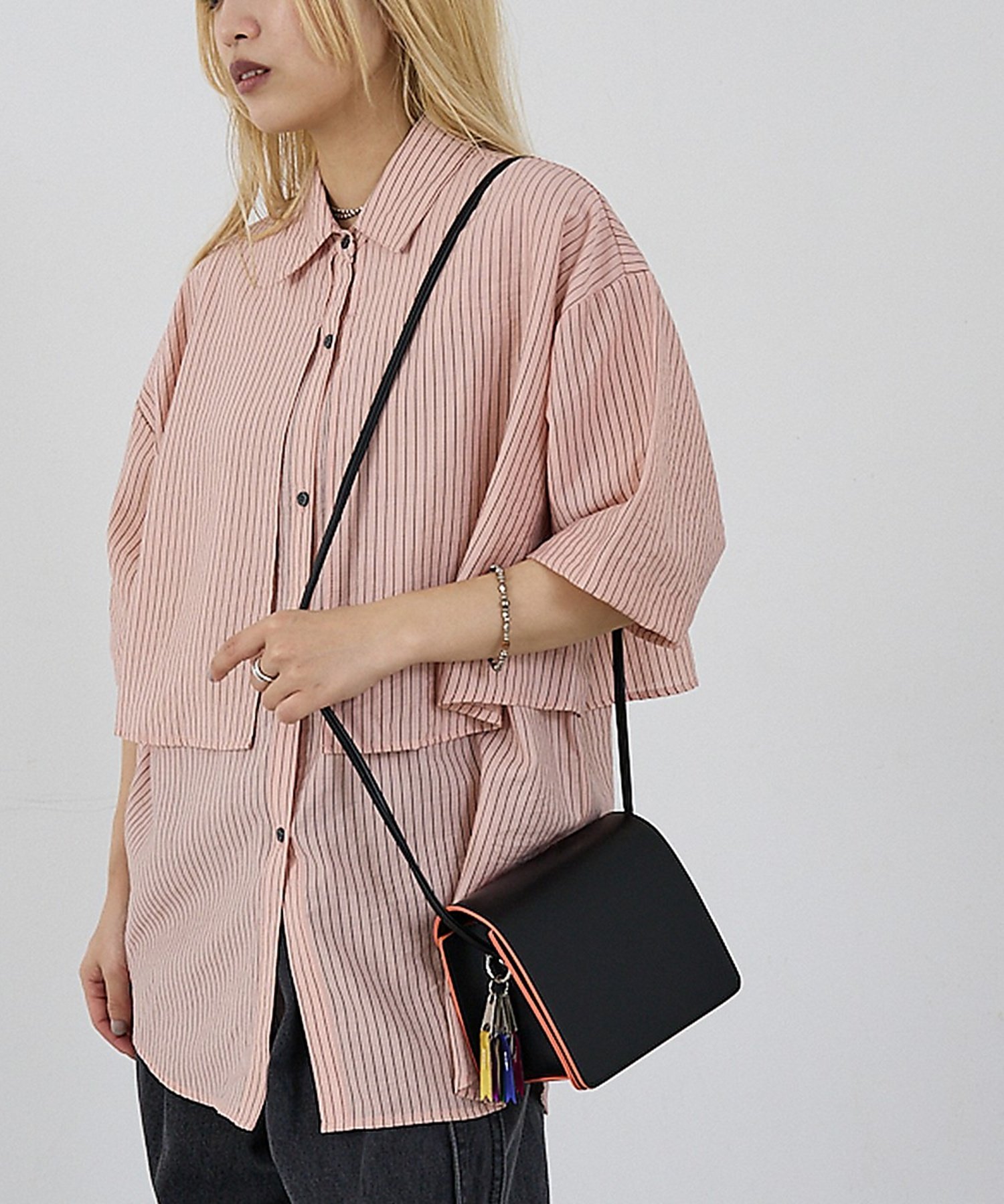 NOMINE 【cheek】Line mini shoulder カラーライン ショルダーバッ ノミネ バッグ ショルダーバッグ シルバー ブラック【送料無料】