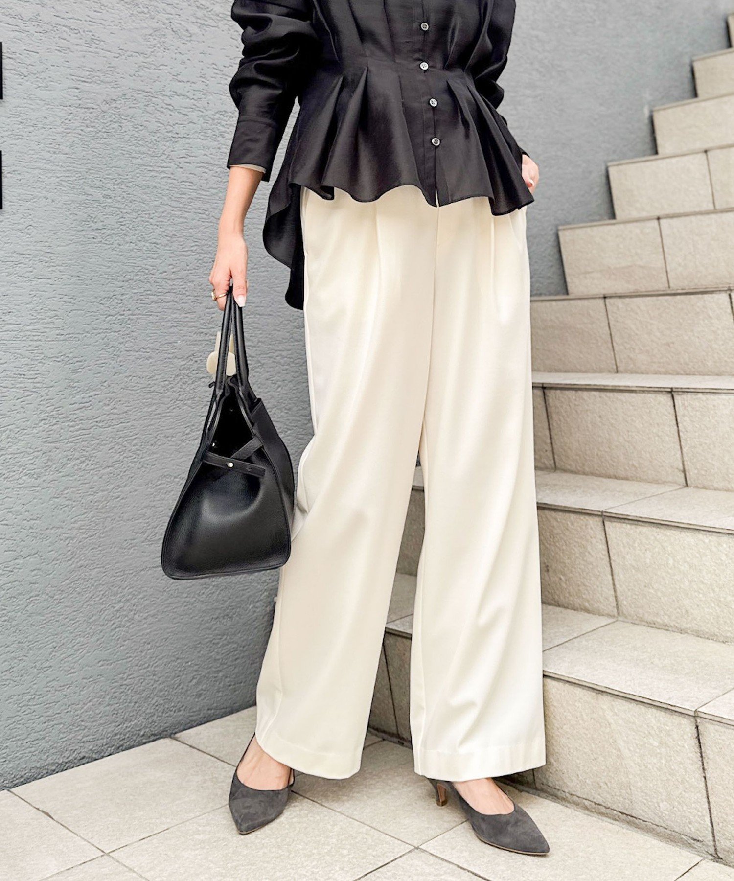 NOLLEY'S ウォッシャブル裏起毛イージーワイドパンツ ノーリーズ パンツ その他のパンツ グレー ネイビー ブラック ホワイト【送料無料】のサムネイル