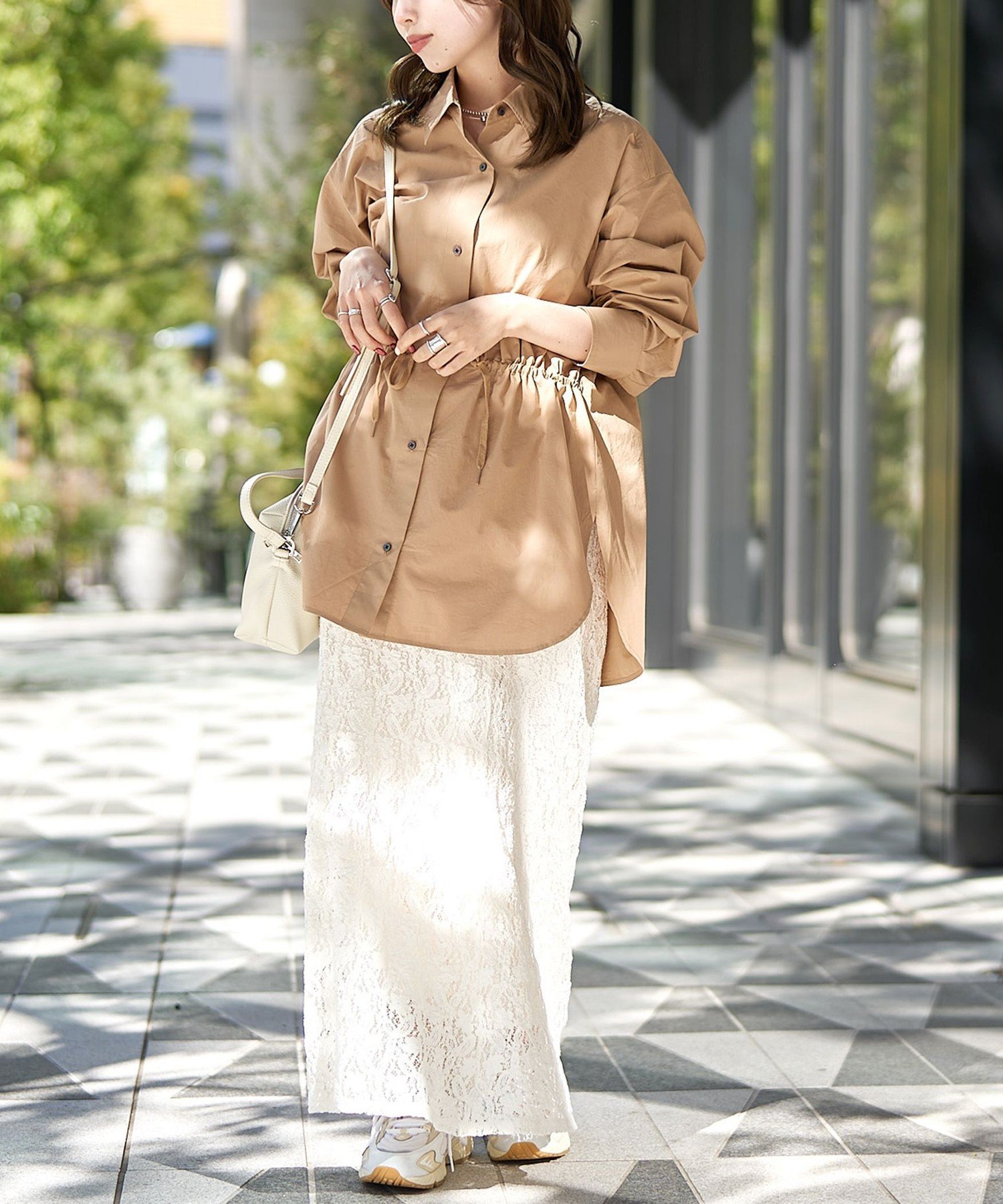 RONEL 【RONEL】ドロストオーバーサイズシャツ コーエン トップス シャツ・ブラウス ブルー ベージュ