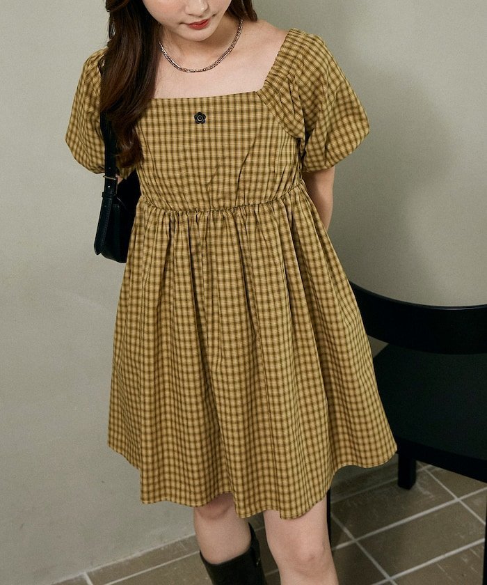 MARY QUANT MARY QUANT × PUBLUX/マリークワント 2WAY バルーン袖 バックギャザー ミニワンピース(スクエアネック・オフショルダー) 限定展開 フリークスストア ワンピース・ドレス ワンピース イエロー ブラック ホワイト