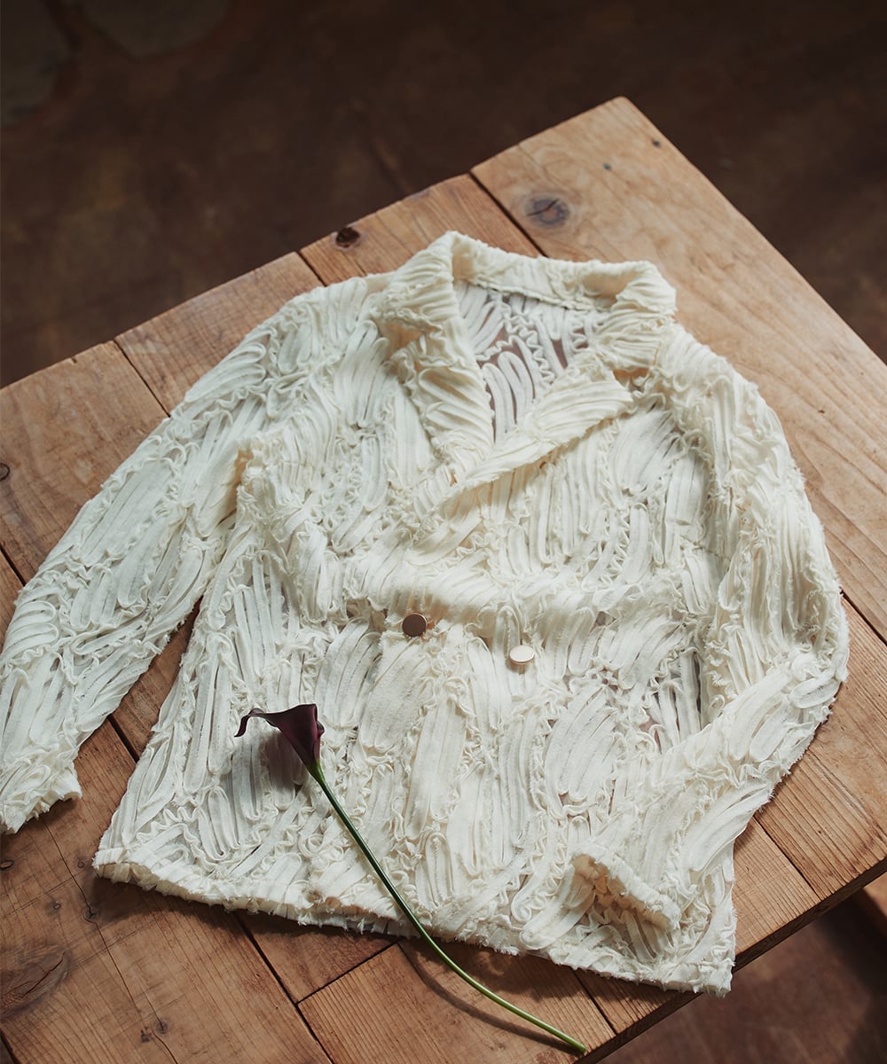 Callarus テープ刺繍チュールダブルテーラードシアージャケット カラルス ジャケット・アウター テーラードジャケット・ブレザー ホワイト