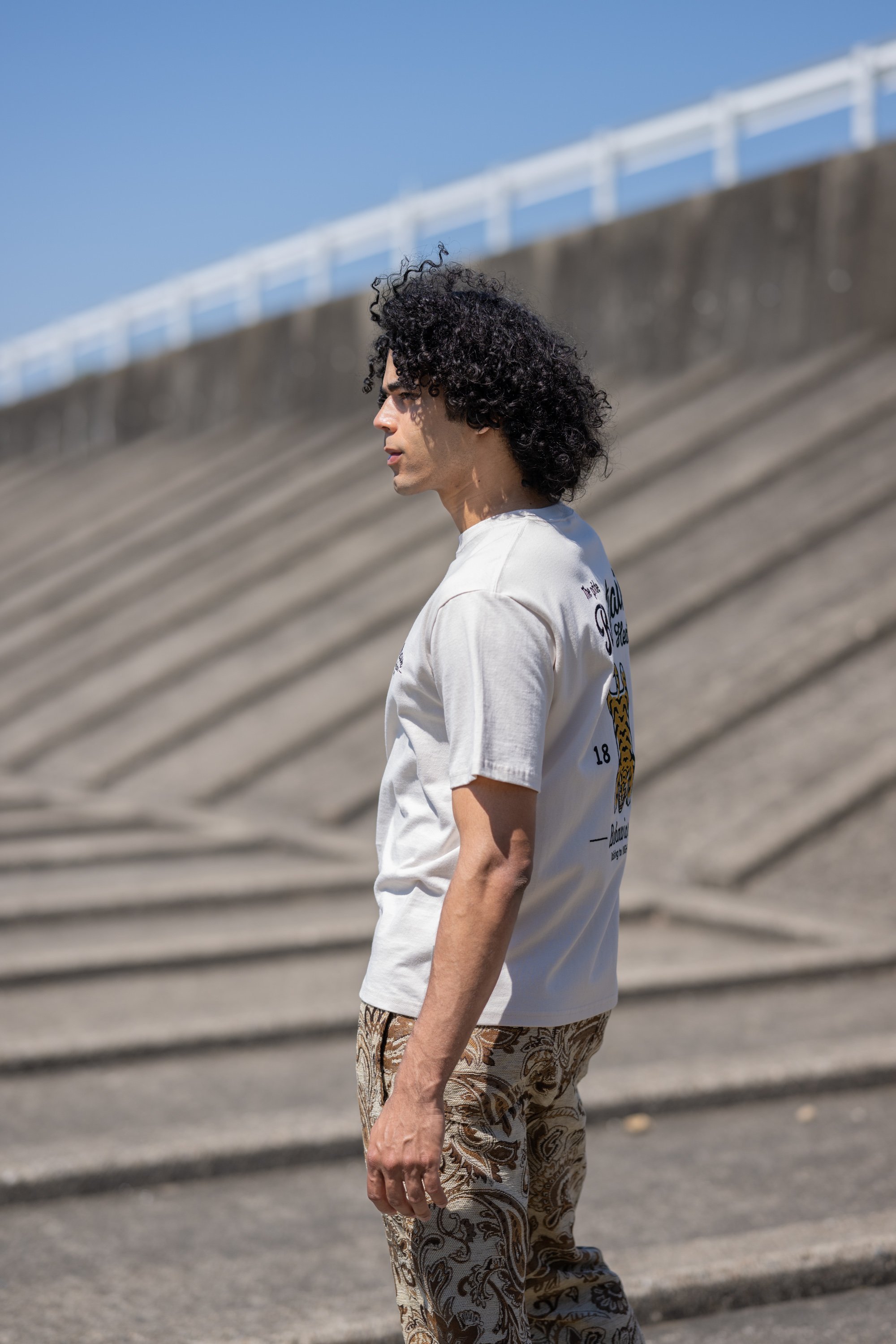 YEVS 虎刺繍Tシャツ 半袖 綿100% タイガー カジュアル メンズ イーブス トップス カットソー・Tシャツ ホワイト ブラック
