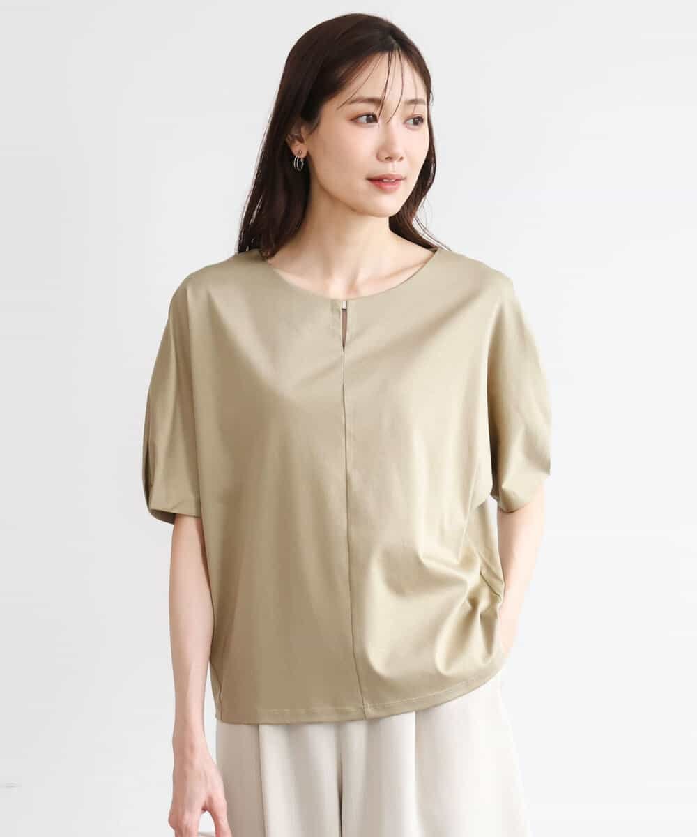 MK MICHEL KLEIN [接触冷感/洗える]シルケットスムース ドルマンスリーブカットソー エムケーミッシェルクラン トップス カットソー・Tシャツ ベージュ ホワイト グレー ブラック