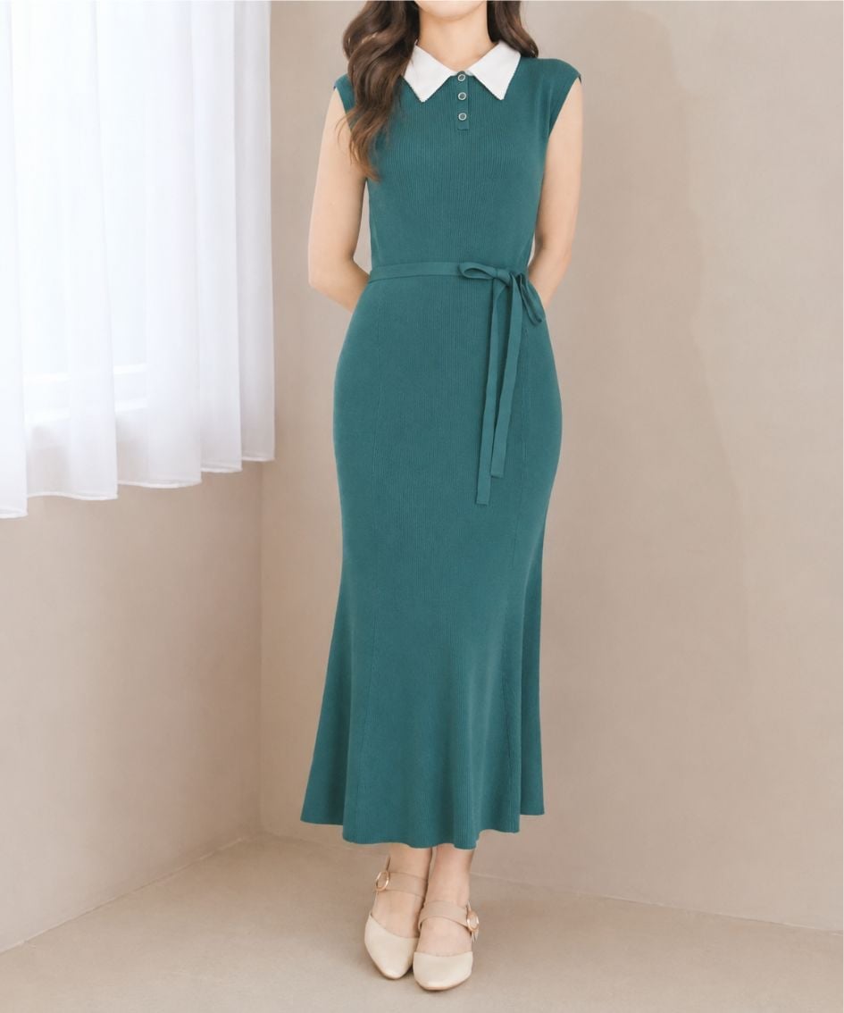 MISCH MASCH ポロ襟マーメイドニットワンピース MM627429 ミッシュマッシュ ワンピース・ドレス ワンピース グリーン ネイビー