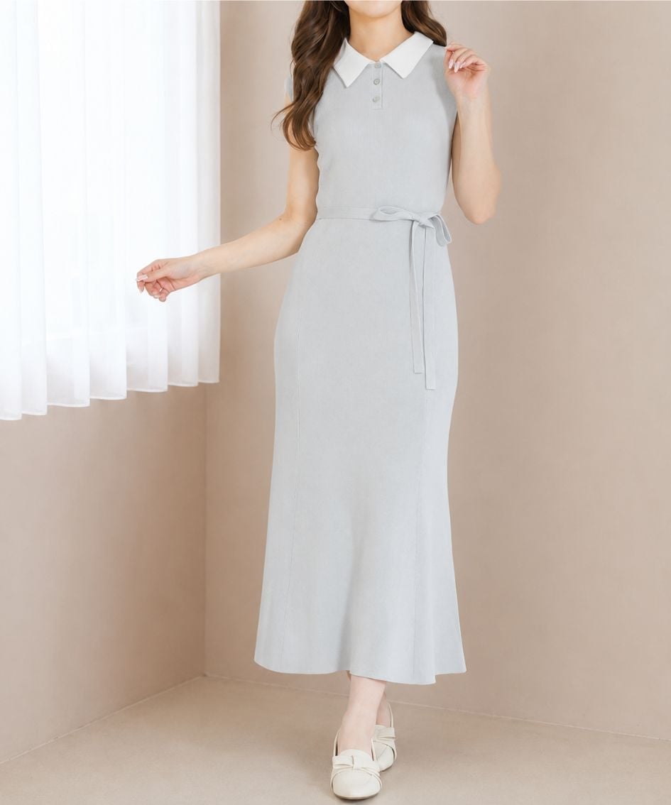 MISCH MASCH ポロ襟マーメイドニットワンピース MM627429 ミッシュマッシュ ワンピース・ドレス ワンピース グリーン ネイビー