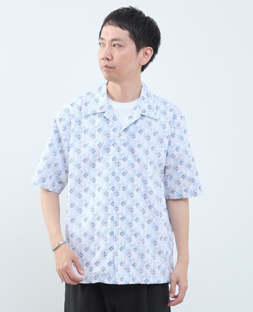 MEN'S MELROSE ボタニカルプリント半袖オープンカラーシャツ メンズメルローズ トップス シャツ・ブラウス ベージュ ホワイト