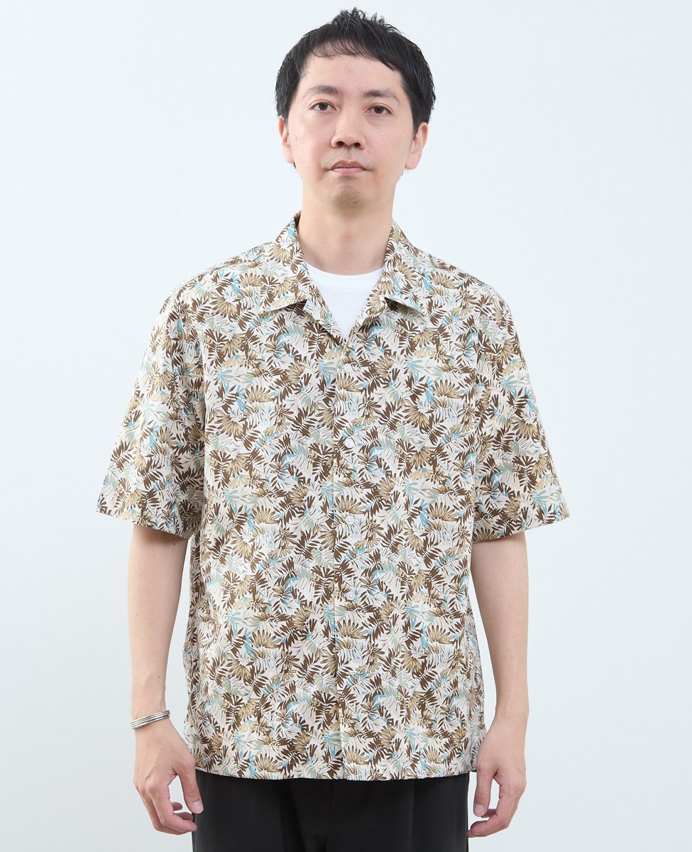 MEN'S MELROSE ボタニカルプリント半袖オープンカラーシャツ メンズメルローズ トップス シャツ・ブラウス ベージュ ホワイト