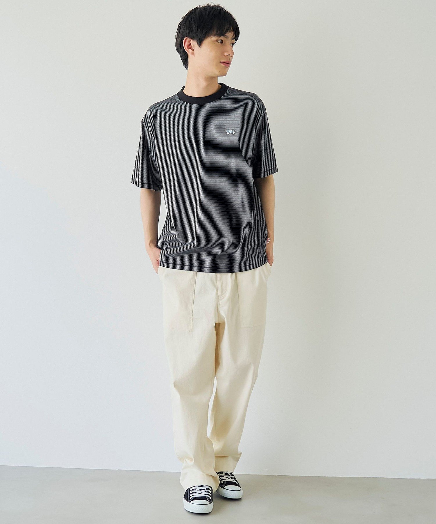 【UVカット・接触冷感・吸水速乾・遮熱性】Penneys x WELLTECT 別注細ボーダーTシャツ コーエン トップス カットソー・Tシャツ ホワイト ブラック