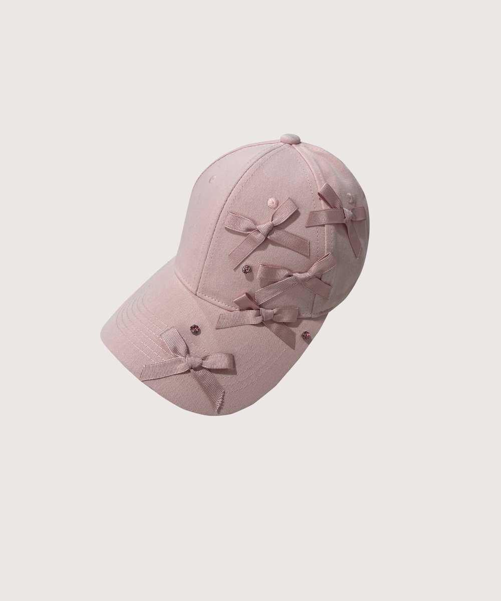LA POMME petit One Side Bow Cap ラポミ・プチ 帽子 キャップ ピンク ブラック【送料無料】