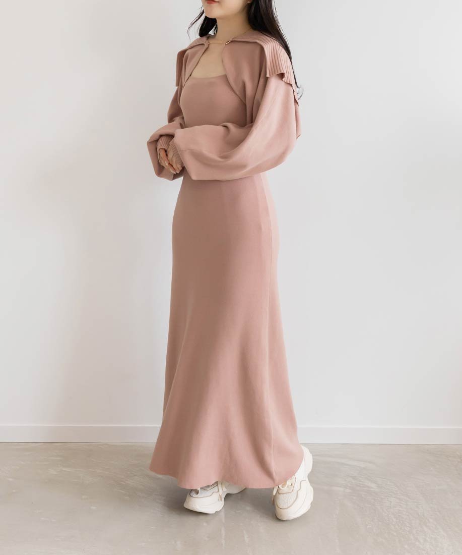 【SALE／50%OFF】RANDA 【選べる丈感】ボレロセットニットワンピース ランダ ワンピース・ドレス ワンピース ピンク ブラウン【送料無料】のサムネイル