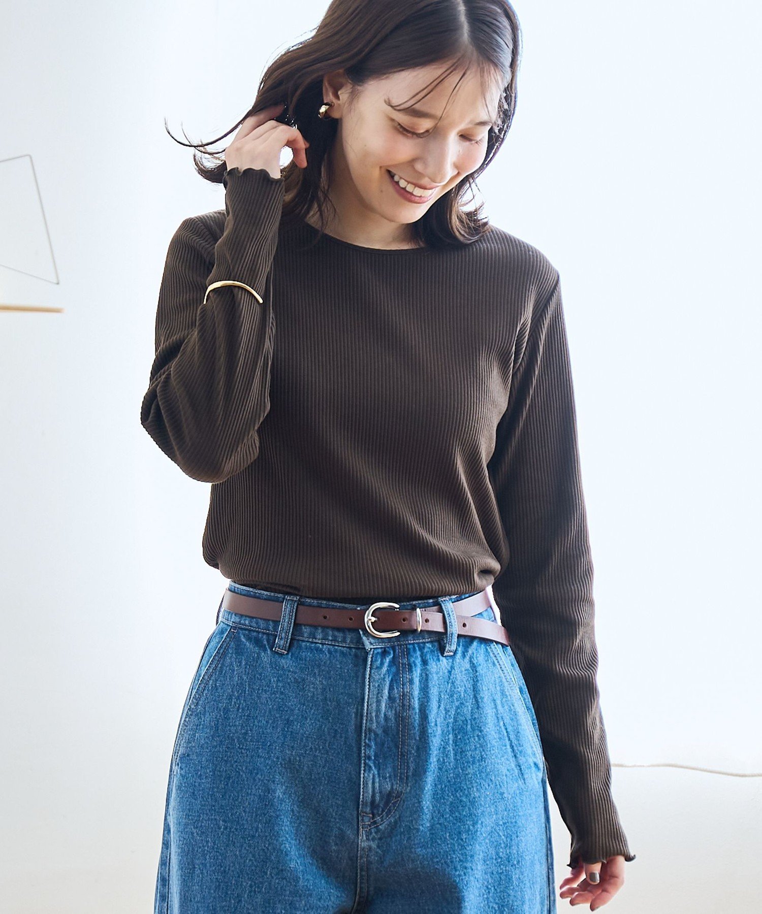 【SALE／10%OFF】coen 【定番】メロークルーネックロンT コーエン トップス カットソー・Tシャツ ブラウン ホワイト ブラックのサムネイル