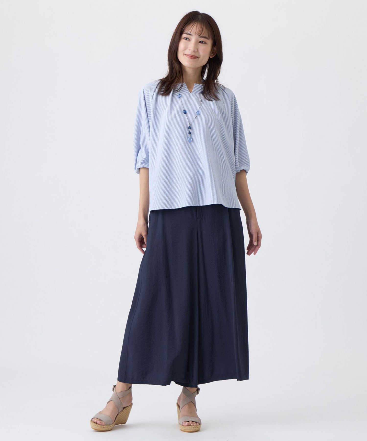 TRANS WORK 【L】【接触冷感・ウォッシャブル】タイプライターウェーブパンツ サンヨー エルサイズ パンツ その他のパンツ ブラウン ネイビー