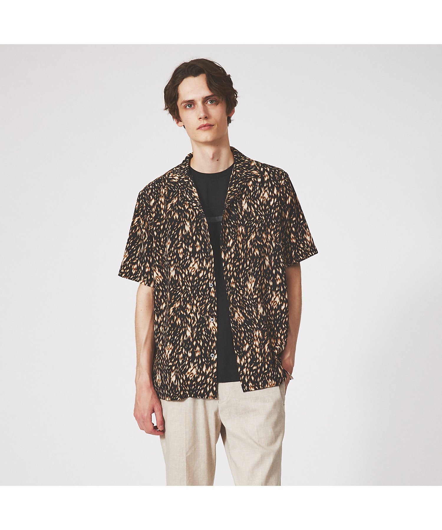 ABAHOUSE LASTWORD 【アニマル柄】オープンカラー 半袖シャツ アバハウス トップス シャツ・ブラウス ブラック ベージュ ネイビー【送料無料】