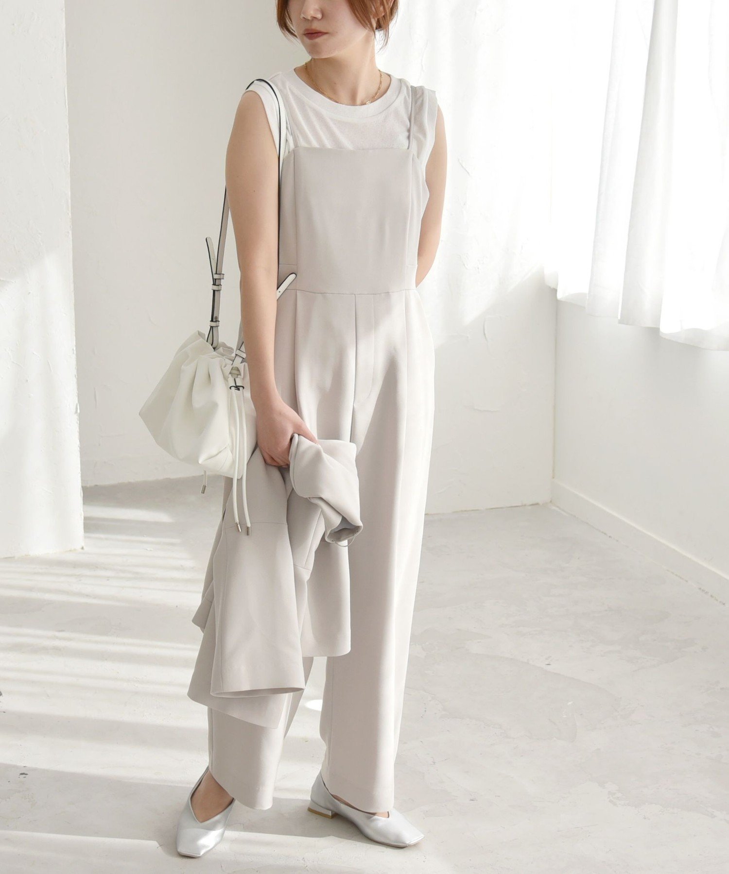 【SALE／55%OFF】quaranciel quaranciel:＜洗濯機可能＞ダブルクロス テーパード サロペット(セットアップ対応) シップス オールインワン・オーバーオール オーバーオール・サロペット グレー ベージュ【送料無料】