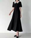【SALE/20%OFF】JUNOAH レース襟フレアマーメイドワンピース(薄手,裏地無し) ジュノア ワンピース・ドレス ワンピース ブルー ブラック ネイビー【送料無料】