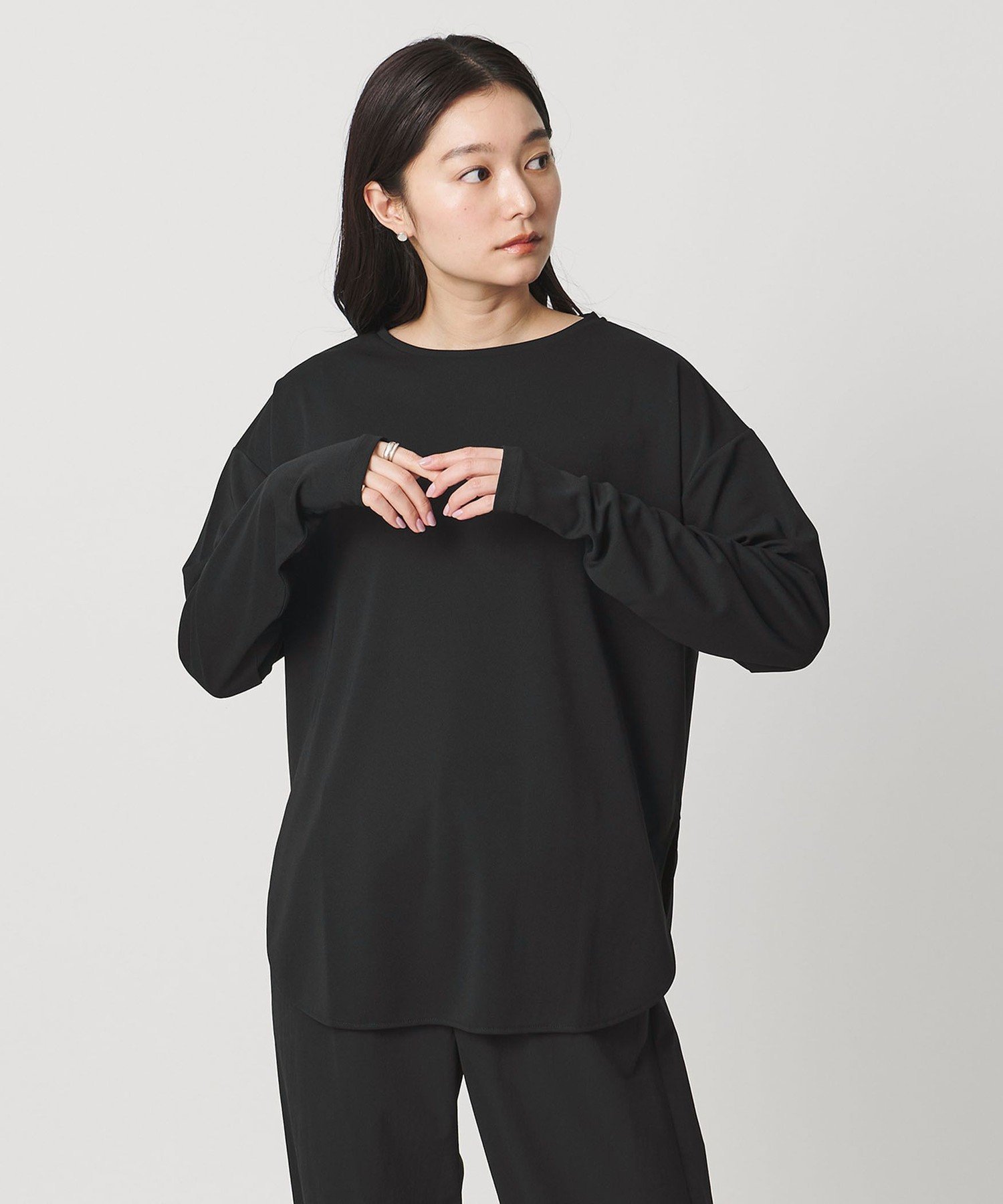 ＜MARW UNITED ARROWS＞ラウンドヘム ロングスリーブ カットソー UVカット ビューティー＆ユース ユナイテッドアローズ トップス カットソー・Tシャツ ホワイト ブラック