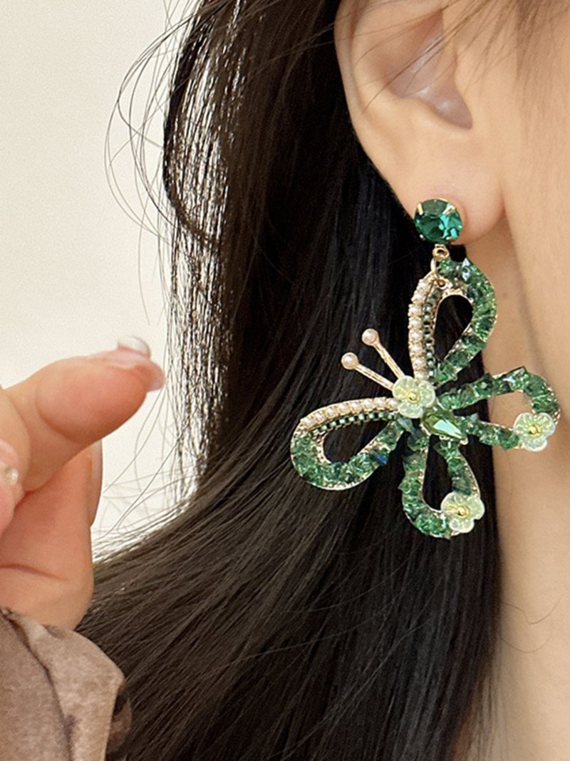 【SALE／20%OFF】Coo+i 大ぶりバタフライビジューピアス スレンダー アクセサリー・腕時計 ピアス グリーン