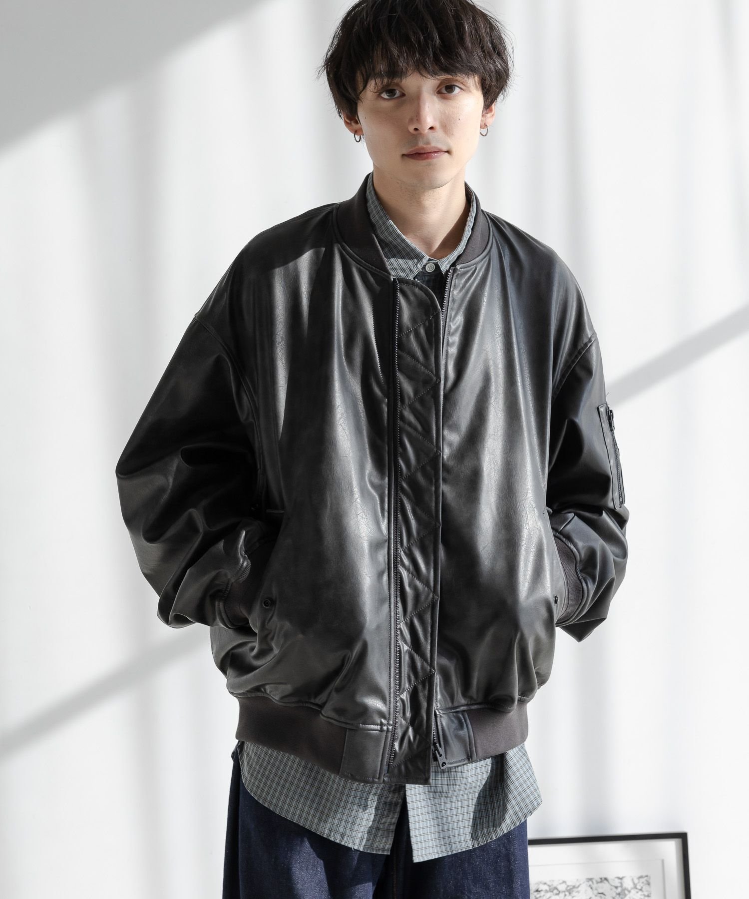 【SALE／30%OFF】RAGEBLUE シンセティックレザー/ヴィンテージライクMA-1 レイジブルー ジャケット・アウター ブルゾン・ジャンパー ブラック ブラウン【送料無料】