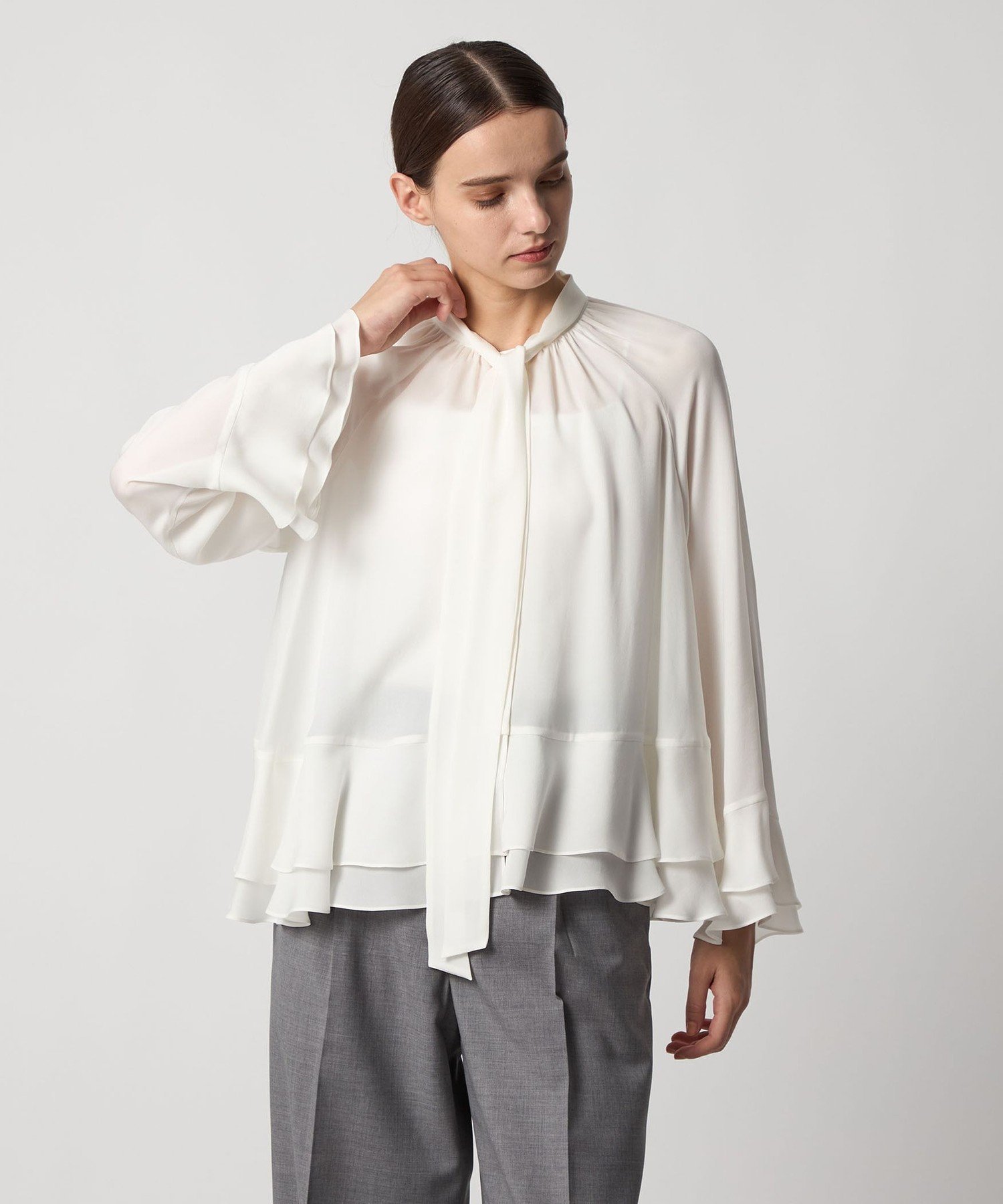 DRAWER FALL1 ジョーゼットリボンブラウス ドゥロワー トップス シャツ・ブラウス ホワイト【送料無料】のサムネイル