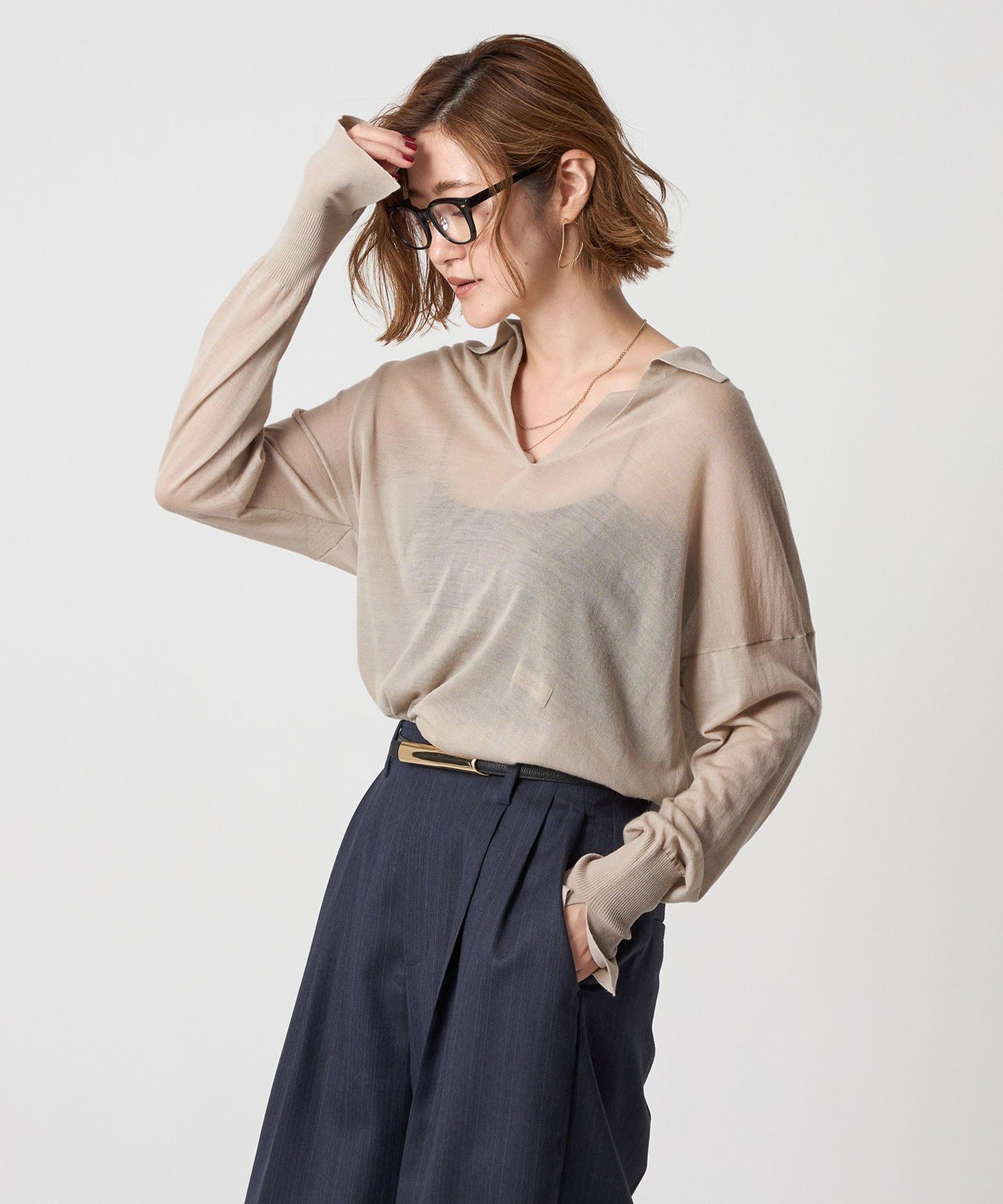 conte ＜conte＞シアー スキッパー プルオーバーニット ユナイテッドアローズ トップス ニット グレー ネイビー ベージュ【送料無料】のサムネイル