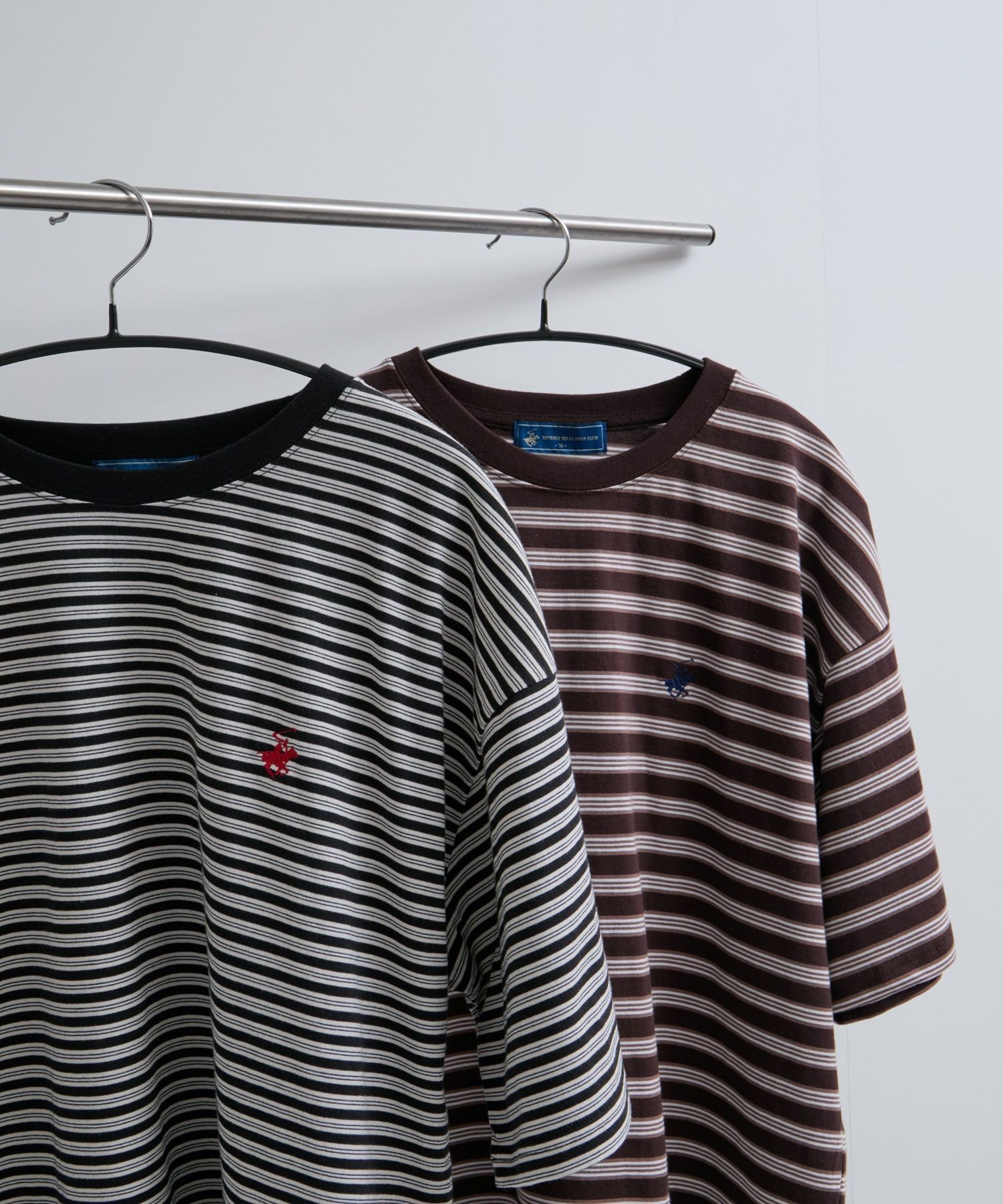 【BEVERLY HILLS POLO CLUB】1ポイント刺繍ボーダーTシャツ ジュン スタンダード ピックス トップス カットソー・Tシャツ ブラック