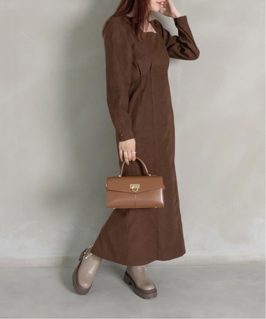 【SALE／70%OFF】RANDA タックショルダーIラインワンピース ランダ ワンピース・ドレス ワンピース ブラウン グレーのサムネイル