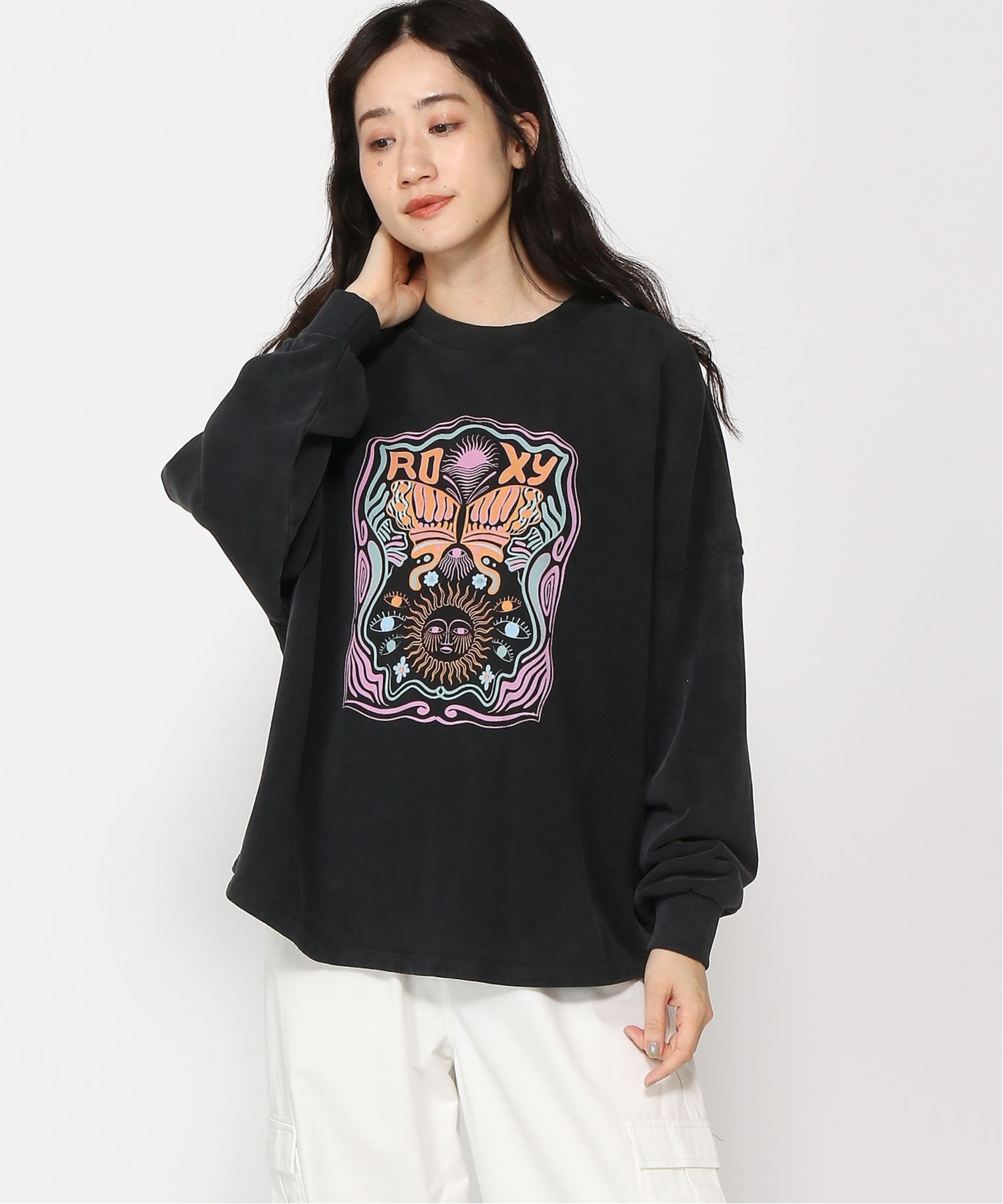 【SALE／45%OFF】ROXY (W)RIDING WAVES ロキシー トップス スウェット・トレーナー ブラック グリーン【送料無料】のサムネイル