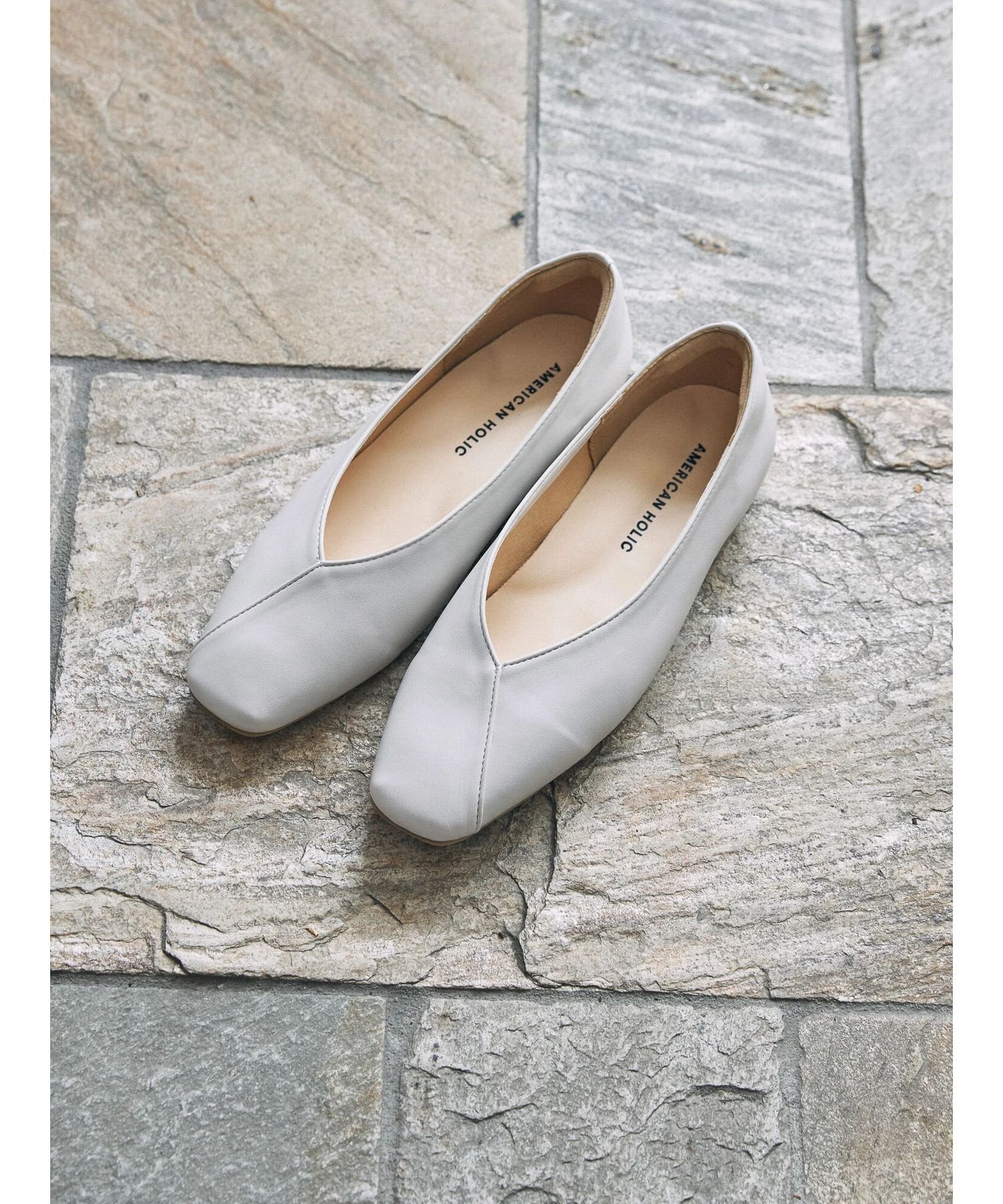 【SALE／40%OFF】AMERICAN HOLIC 【整履き】切り替えスクエアフラットシューズ/軽量/23AW アメリカンホリック シューズ・靴 パンプス ホワイト ゴールド ブラックのサムネイル