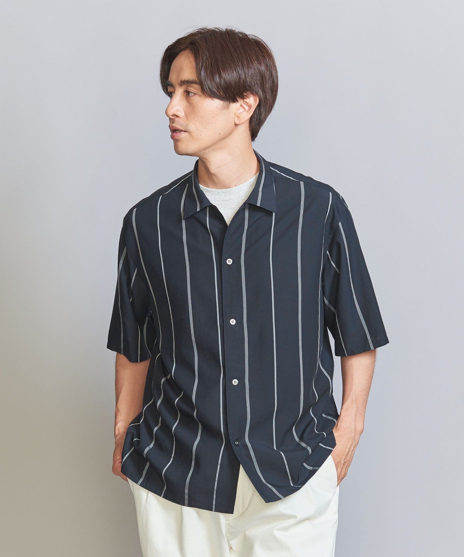 ユナイテッドアローズ 服（父向き） 【SALE／40%OFF】BEAUTY&YOUTH UNITED ARROWS ワイド ピッチ ストライプ オープンカラー フォルム シャツ ユナイテッドアローズ アウトレット トップス シャツ・ブラウス ネイビー ホワイト【送料無料】