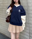 【SALE/65%OFF】clear ライン入り配色ワンポイント刺繍スウェット クリア トップス スウェット・トレーナー ネイビー
