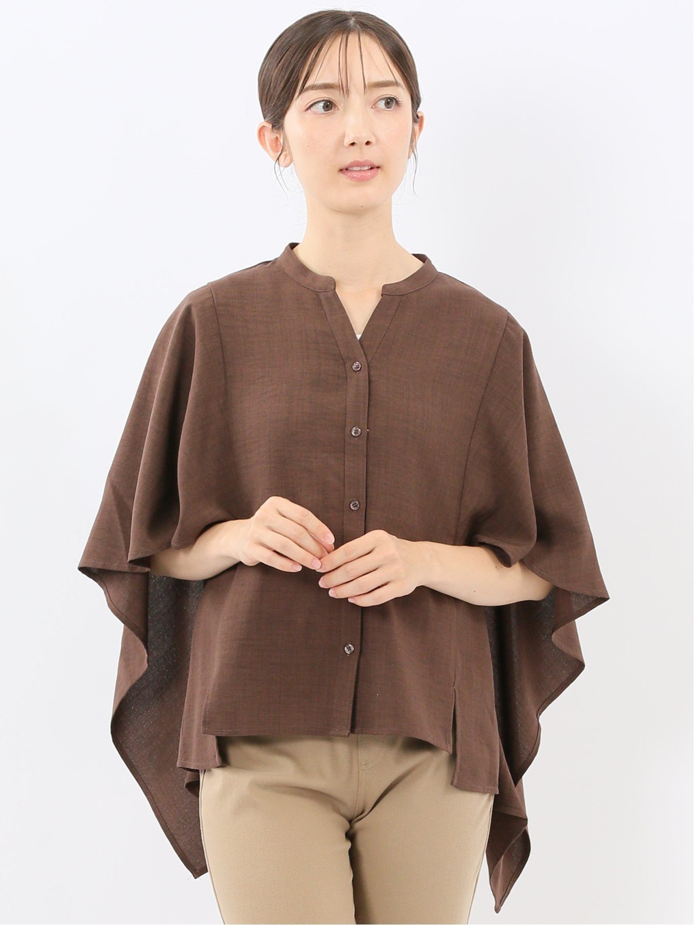 【SALE／20%OFF】m.f.editorial 麻調合繊 スキッパー ケープブラウス タカキュー トップス シャツ・ブ..