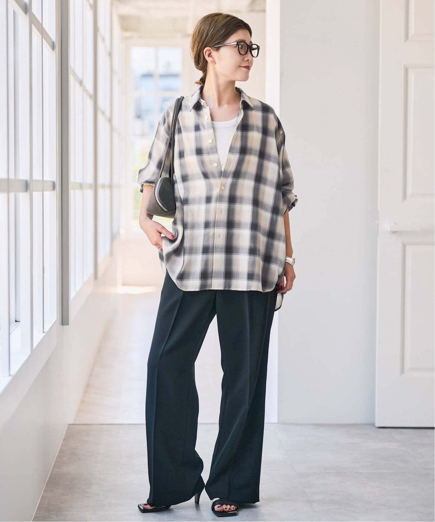 Spick & Span PEチェックルーズシャツ スピックアンドスパン トップス シャツ・ブラウス ブラウン ブラック