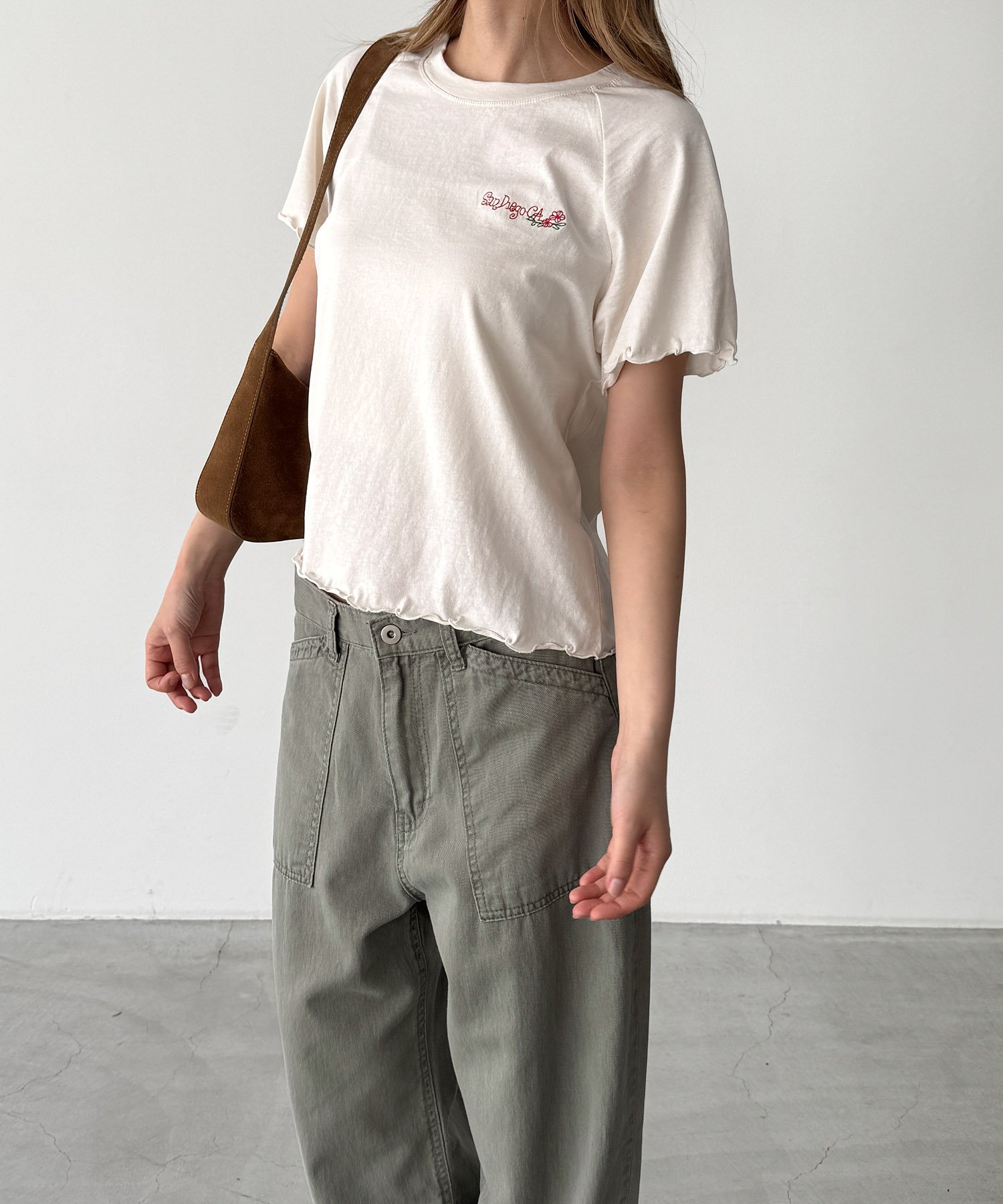 HARING HARING 刺繍ラグランメローTシャツ キャナルジーン トップス カットソー・Tシャツ ホワイト