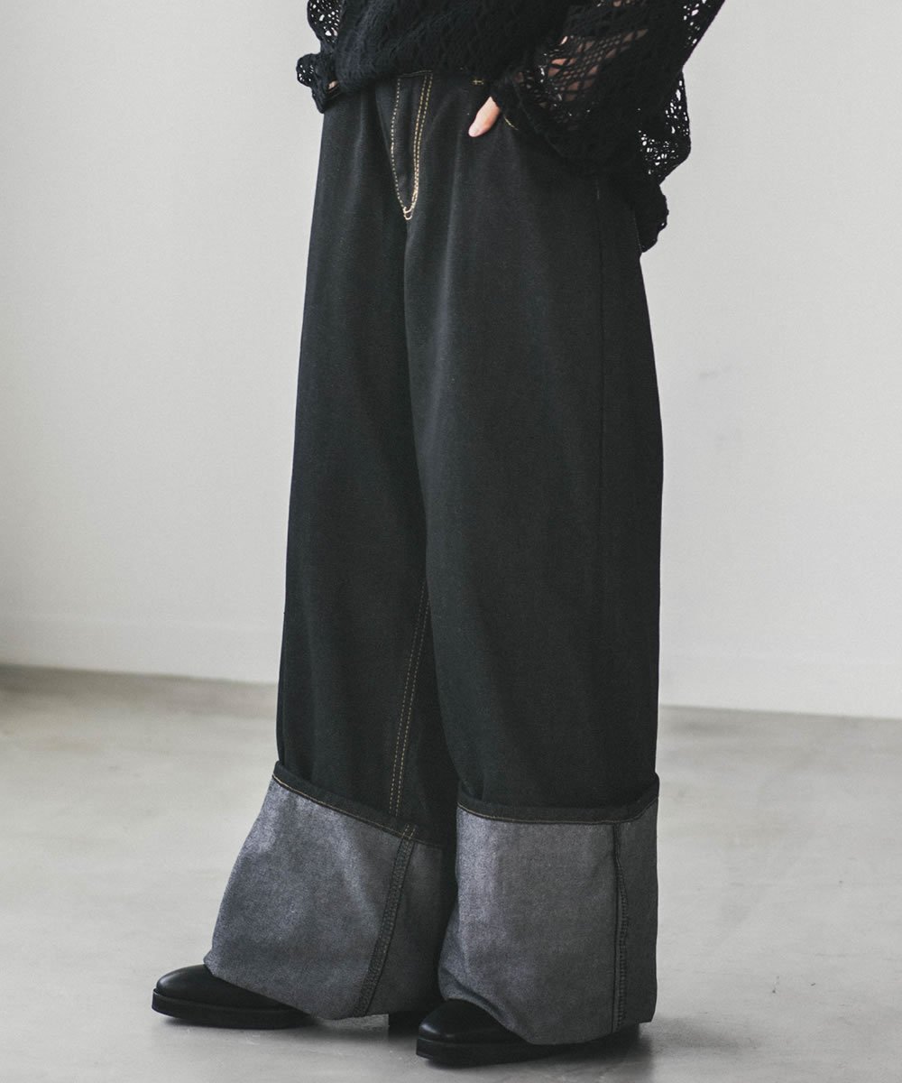 Shoowtime ロールアップレトロストレートワイドデニムパンツ ショウタイム パンツ ジーンズ・デニムパンツ ブラック