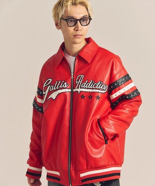 GA PU STUDS VERSITY JKT(MENS) ジャックローズ ジャケット・アウター ブルゾン・ジャンパー ブラック レッド