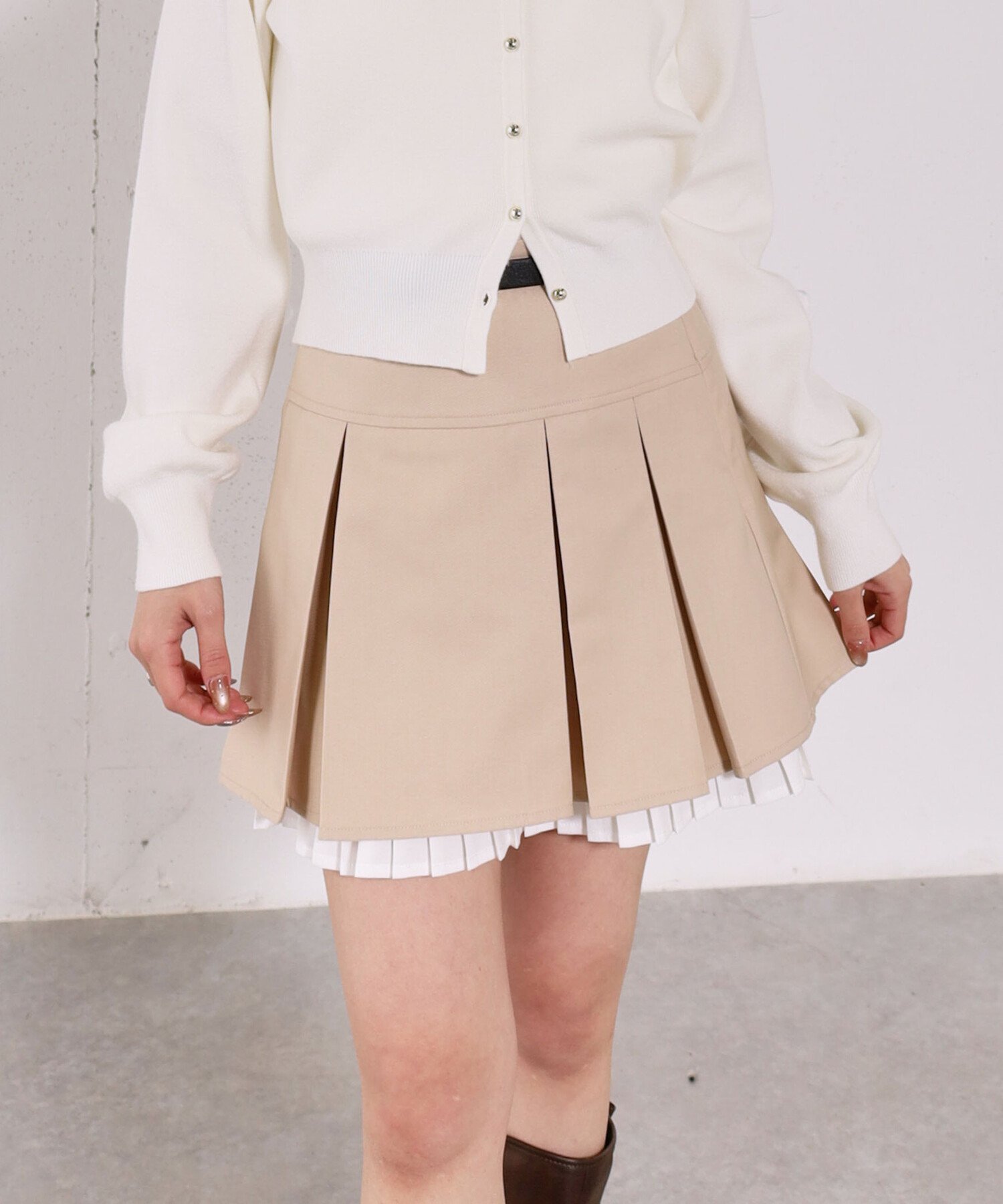 【SALE／50%OFF】archives レイヤードプリーツミニSK アルシーヴ スカート ミニスカート グレー ベージュ