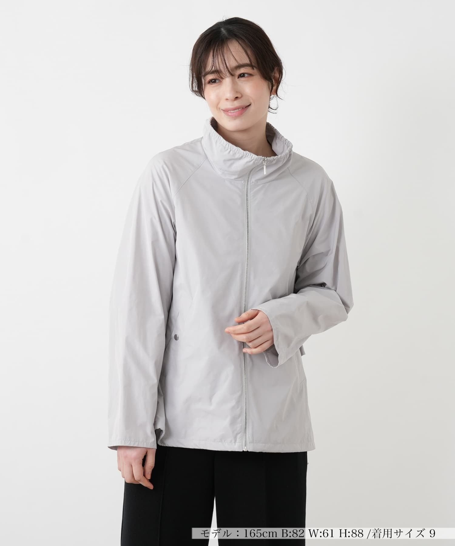 Leilian ペプラムハイネックジャケット【Leilian WHITE LABEL】 レリアン ジャケット・アウター テーラードジャケット・ブレザー ホワイト ブルー