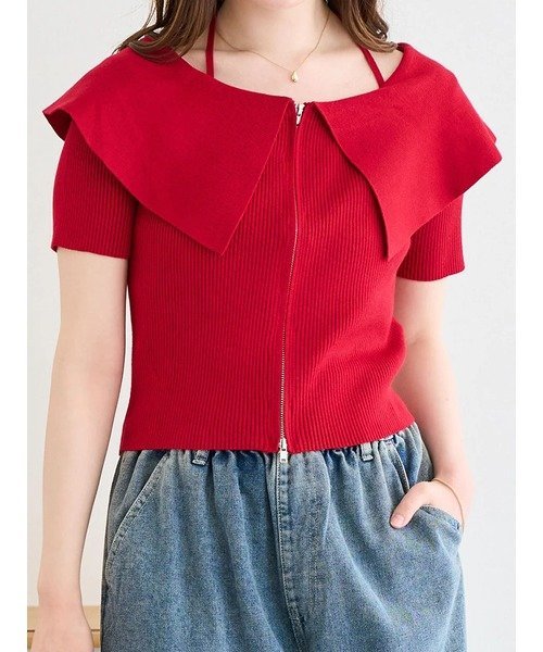Ludic Park ビッグカラーリブトップス ルディックパーク トップス カットソー・Tシャツ ホワイト グレー