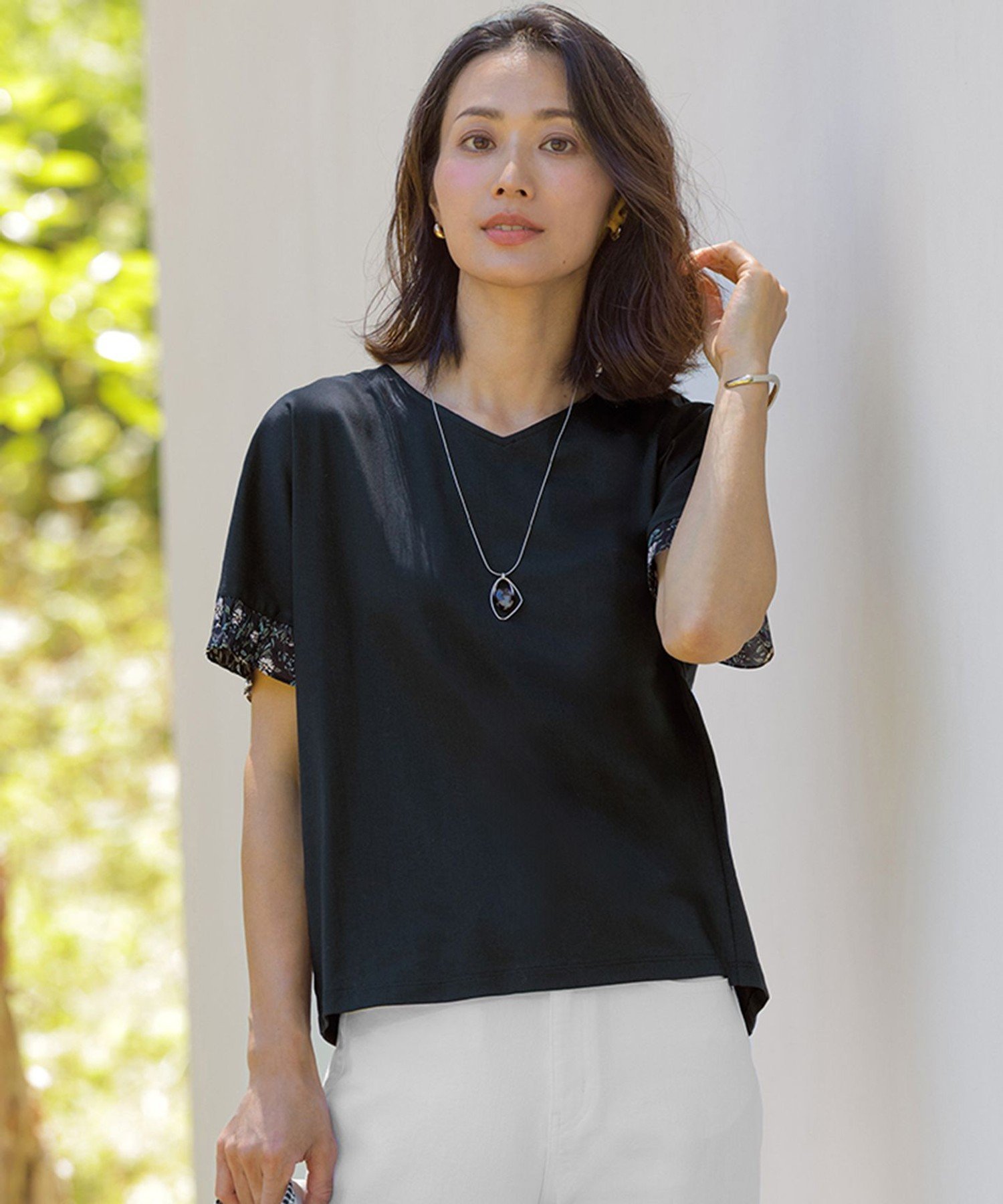 J.PRESS LADIES L 【一枚で着映え】LIBERTYコンビ 袖デザイン カットソー ジェイプレス トップス カットソー・Tシャツ ネイビー グレー