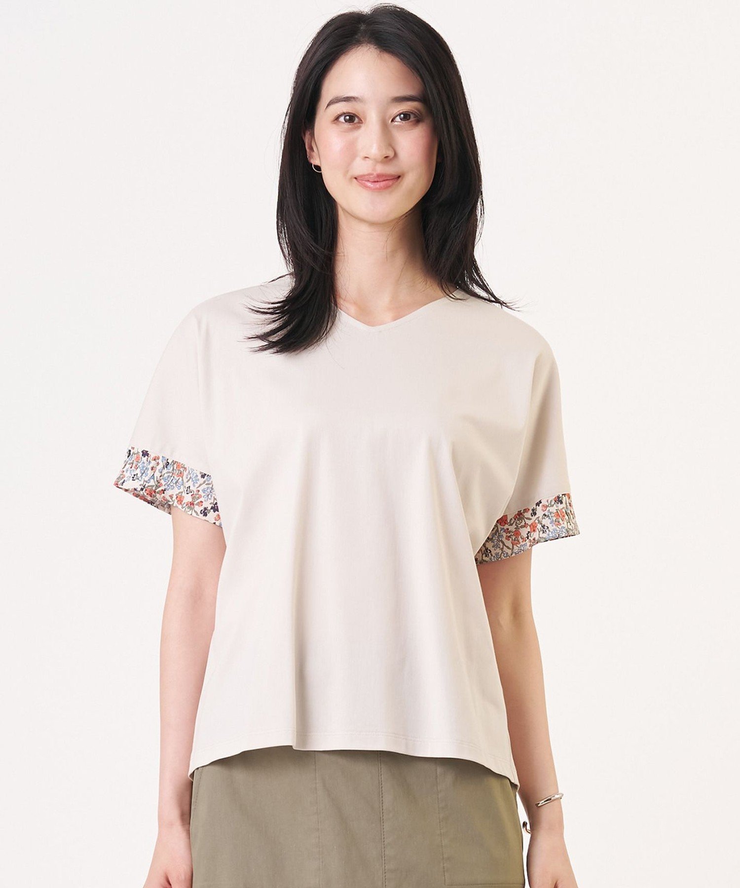 J.PRESS LADIES L 【一枚で着映え】LIBERTYコンビ 袖デザイン カットソー ジェイプレス トップス カットソー・Tシャツ ネイビー グレー