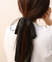 colleca la サテン*オーガンジー ロングレイヤードリボンヘアゴム コレカラ ヘアアクセサリー ヘアゴム ブラック ホワイト