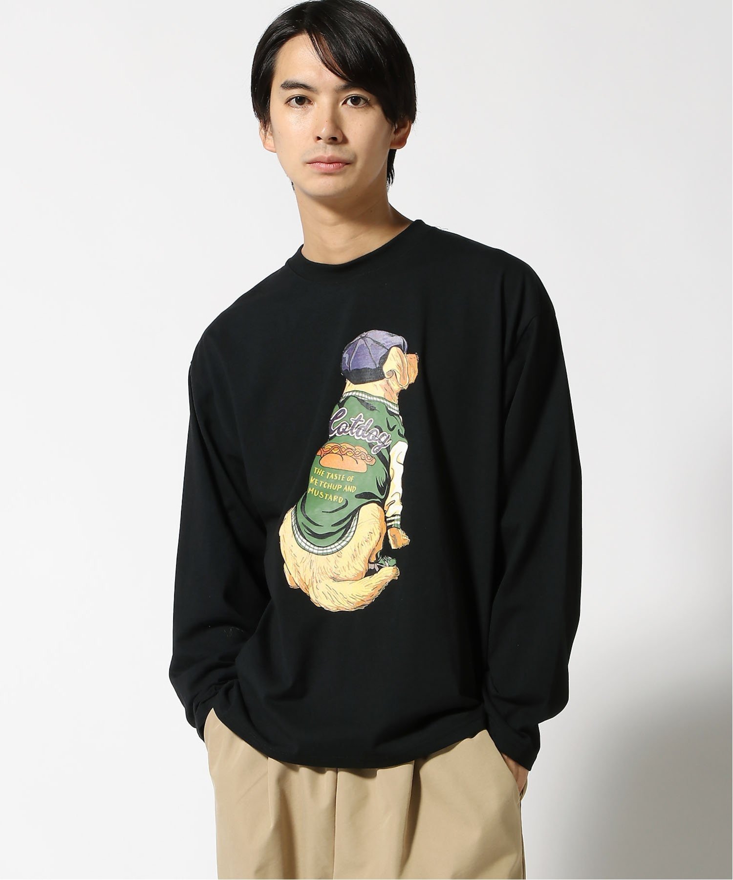 CORISCO/(M)アニマル 前後 プリント ロンT ジーンズメイト トップス カットソー・Tシャツ ブラック オレンジ ホワイト