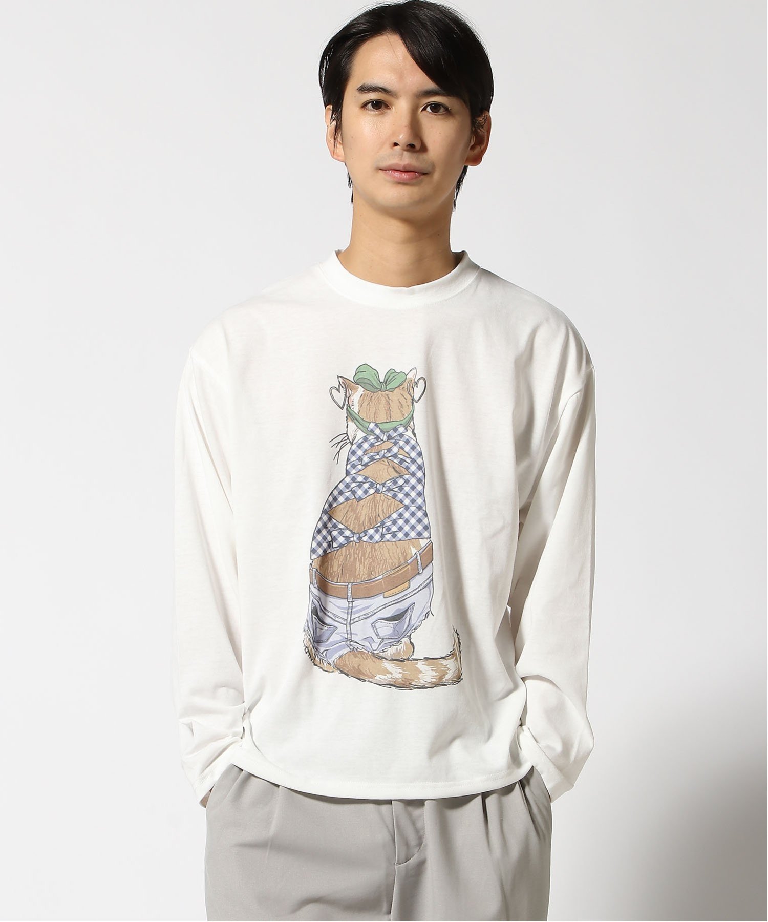 CORISCO/(M)アニマル 前後 プリント ロンT ジーンズメイト トップス カットソー・Tシャツ ブラック オレンジ ホワイト