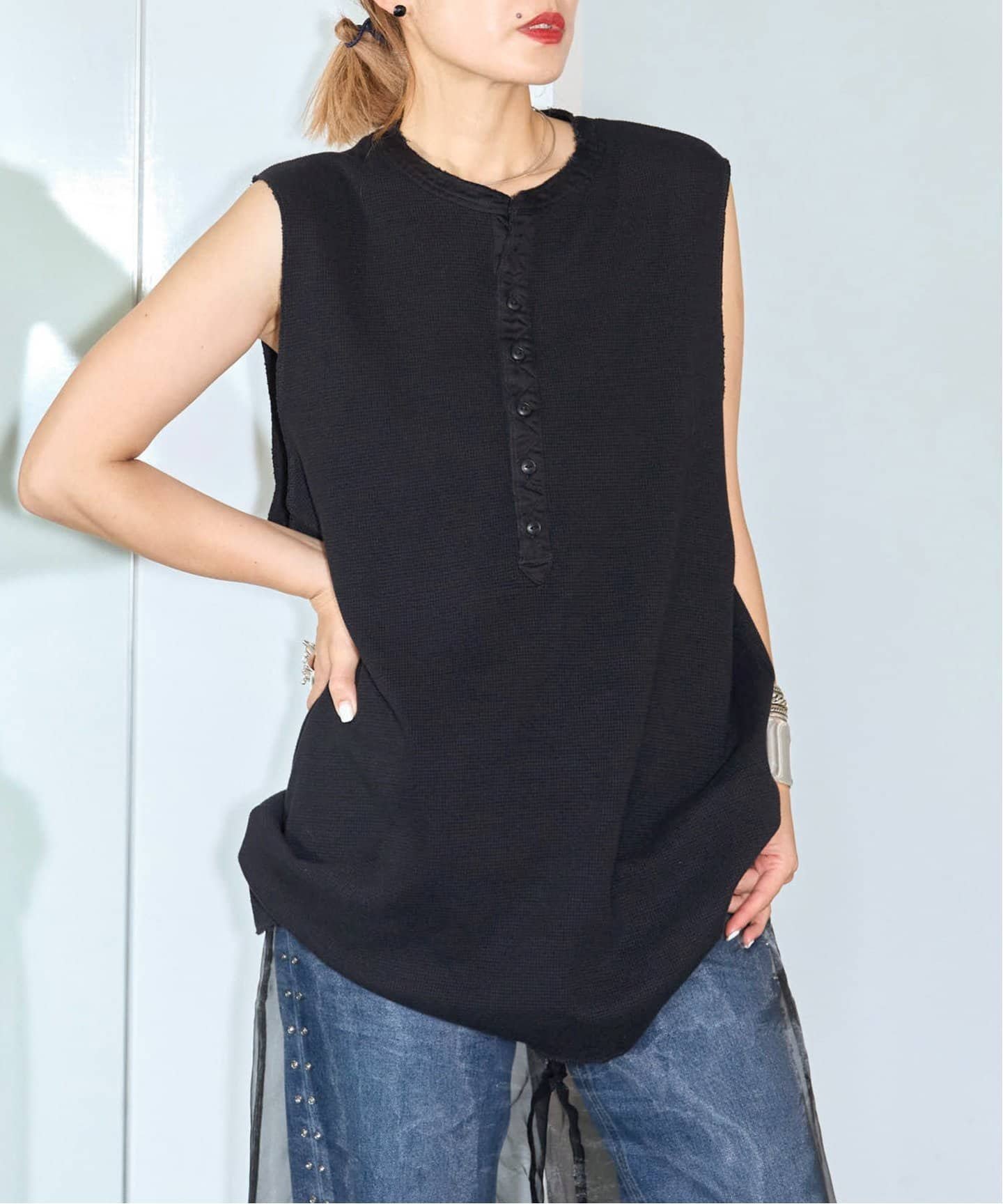 CITYSHOP HENRY NECK THERMAL TOP:カットソー シティーショップ トップス カットソー・Tシャツ ブラック ホワイト【送料無料】のサムネイル