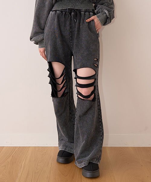 【SALE／50%OFF】Mi-je ダメージスウェットパンツ【韓国ファッション】 ナルミヤオンライン パンツ その他のパンツ グレー