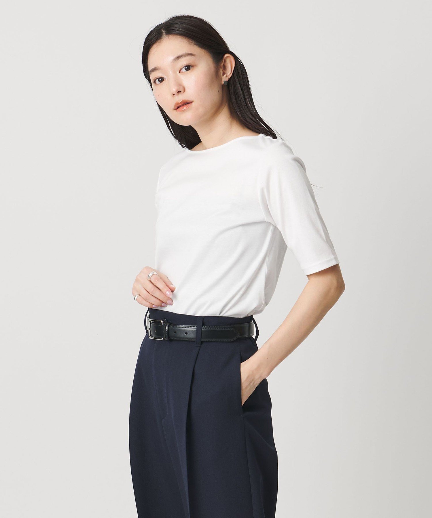 ＜MARW UNITED ARROWS＞ボートネック 5分袖 カットソー 汗ジミ防止 ビューティー＆ユース ユナイテッドアローズ トップス カットソー・Tシャツ ネイビー ブラック グレー ホワイト