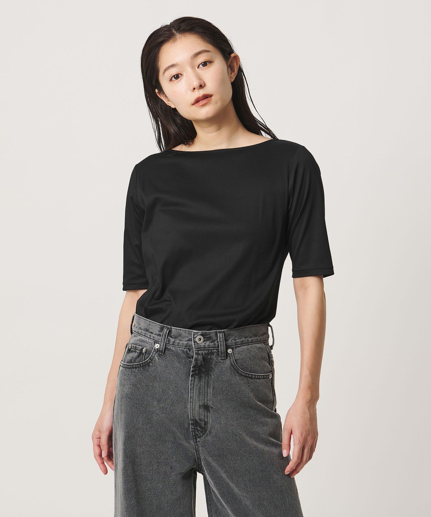 ＜MARW UNITED ARROWS＞ボートネック 5分袖 カットソー 汗ジミ防止 ビューティー＆ユース ユナイテッドアローズ トップス カットソー・Tシャツ ネイビー ブラック グレー ホワイト