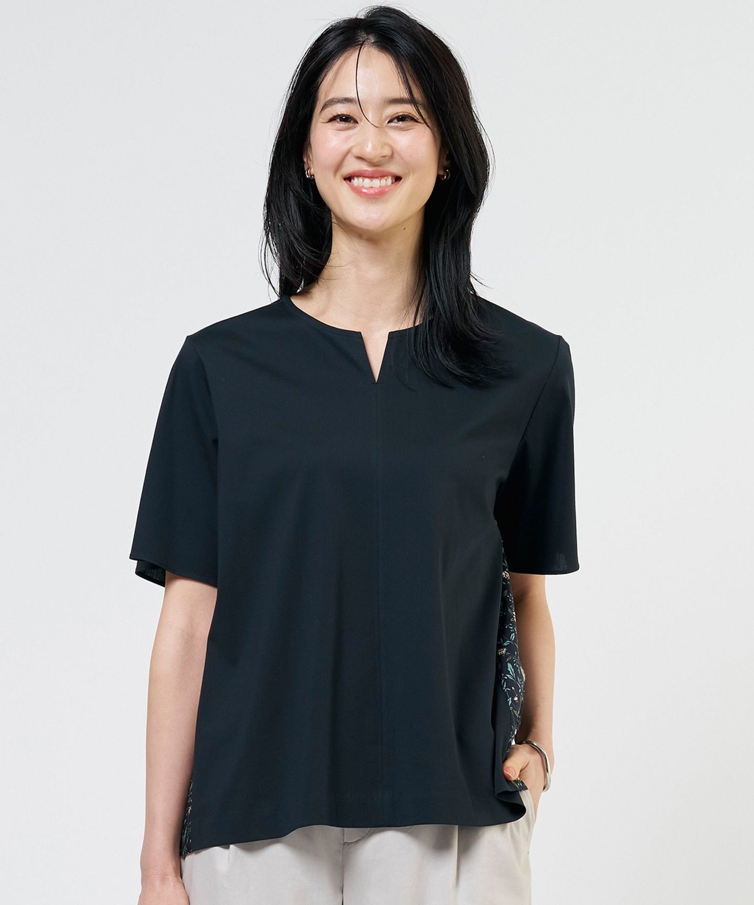 J.PRESS LADIES L 【一枚で着映え】LIBERTYコンビ バックデザイン カットソー ジェイプレス トップス カットソー・Tシャツ グレー ネイビー