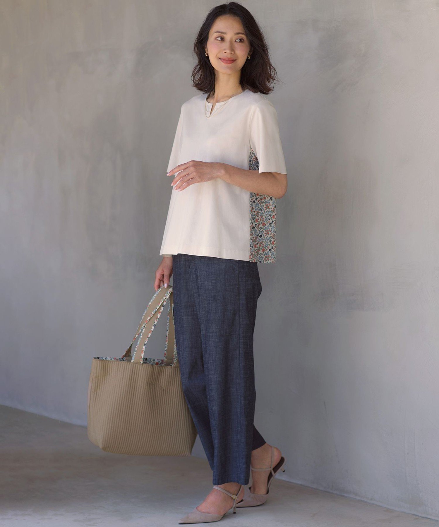 J.PRESS LADIES L 【一枚で着映え】LIBERTYコンビ バックデザイン カットソー ジェイプレス トップス カットソー・Tシャツ グレー ネイビー